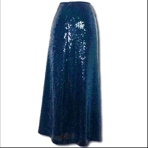 Black Silk Sz 12 Tea Length Sequinned Skirt